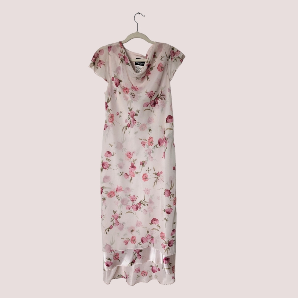 90s style Dress Pink Floral Size 14 (Petite Large) Positive Attitude